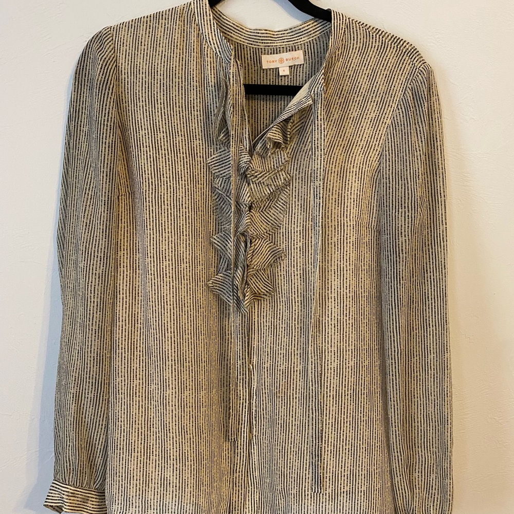 Tory Burch Black and White Striped Blouse